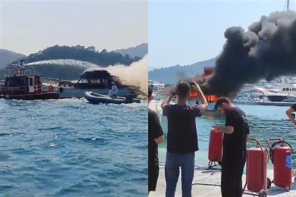 Göcek'te denize yeni açılan bir motor yatta yangın çıktı